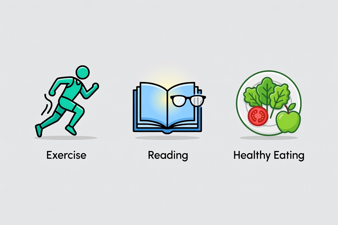 Set of habit tracking icons representing various daily routines